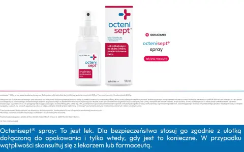 Octenisept spray do odkażania małych, powierzchownych ran, w tym w miejscach intymnych. Pomaga w leczeniu ran i dezynfekcji skóry.