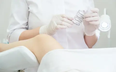 Lekarz w rękawiczkach trzyma opakowanie z dopochwowymi krążkami.